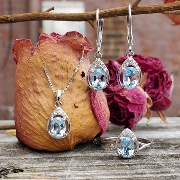 C Sterling Silver Sky Blue Topaz Ring, Pendant or Earring - March